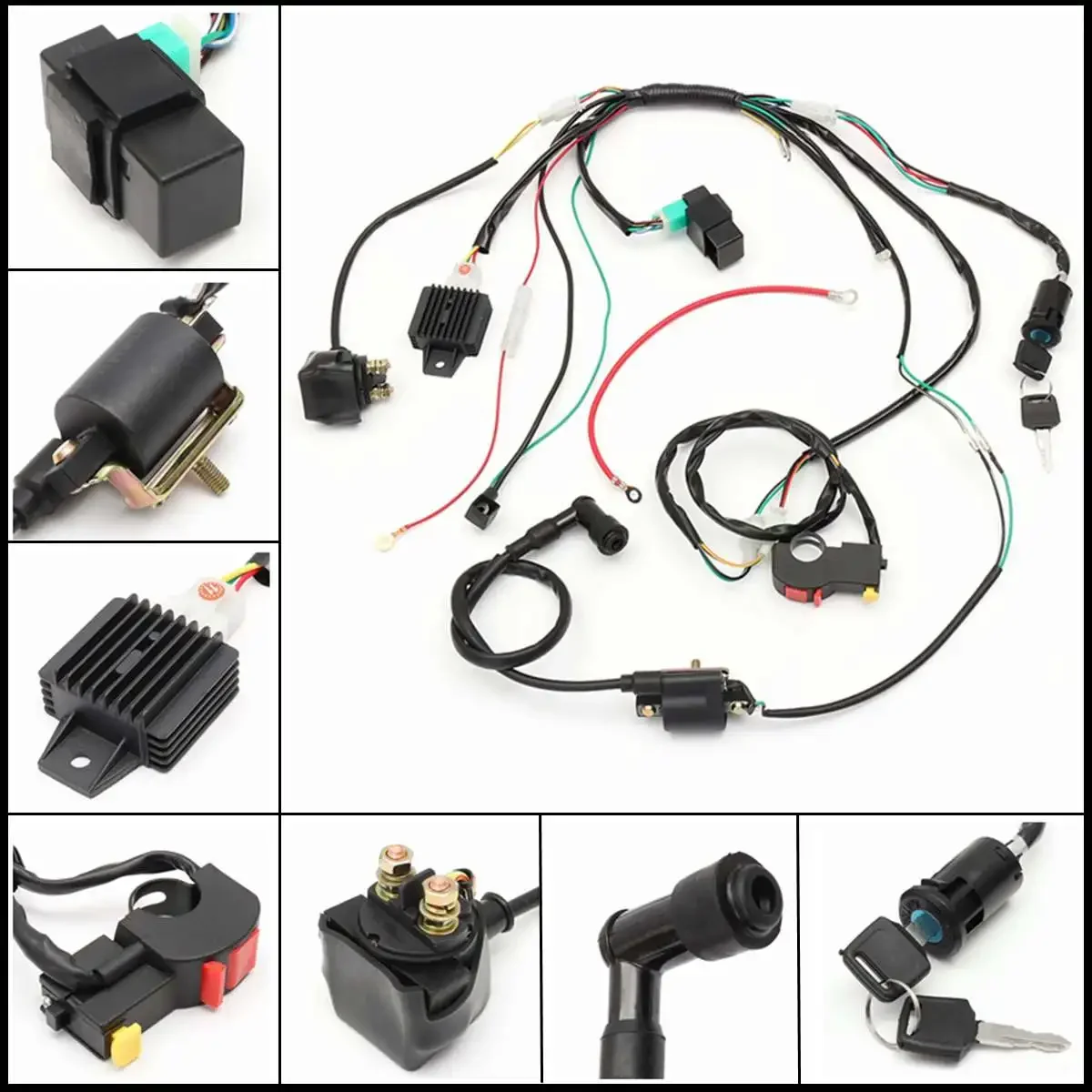 For Motorcycle ATV Quad Pit Bike 50cc 70cc 90cc 110cc 125cc Complete CDI Ignition Electrics Startor Wiring Harness Kit 6 Coil