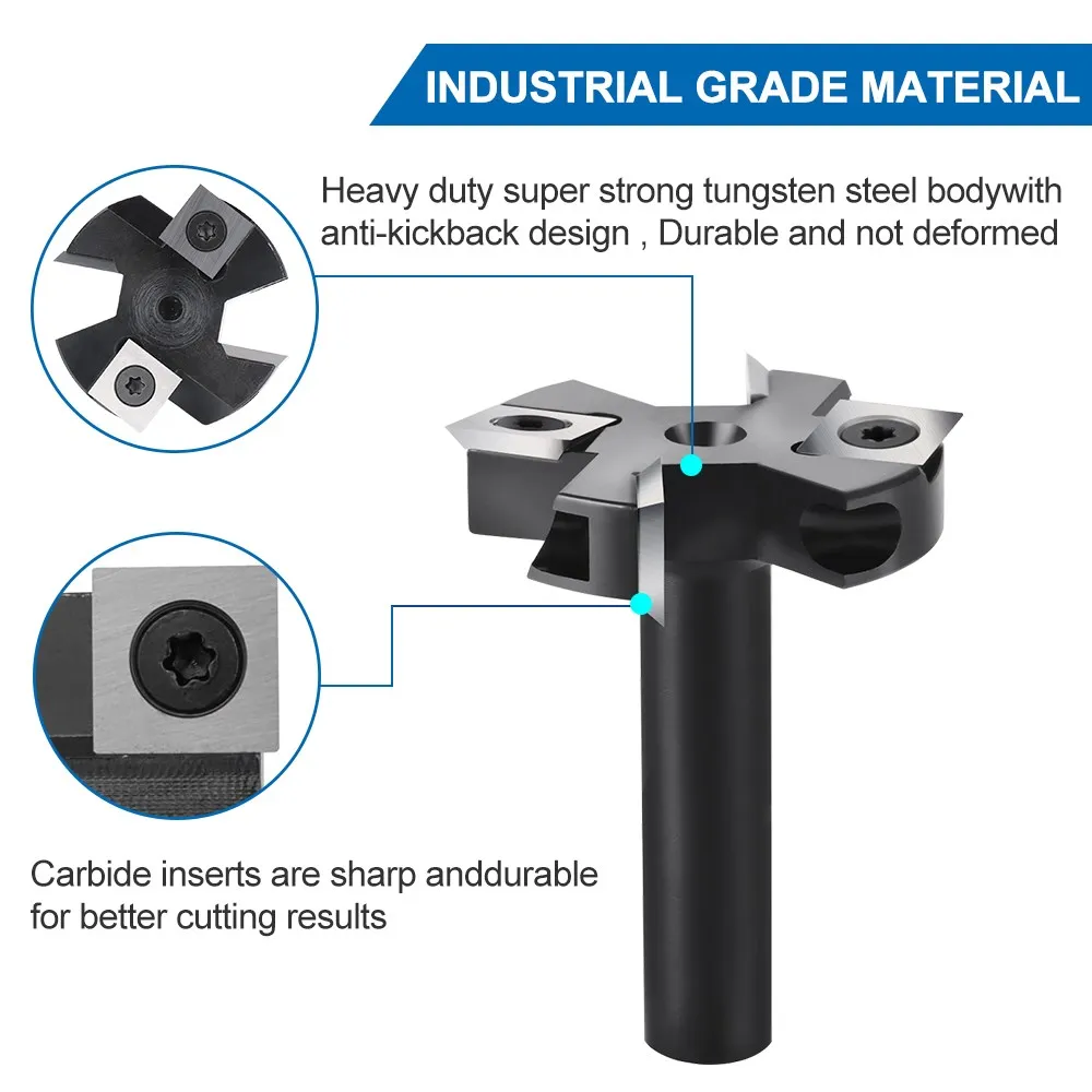 4-Flute Wood Planer Bit 8mm Shank CNC Spoilboard Surfacing Router Bit 1-1/2 Diameter Insert Carbide Slab Milling Cutter