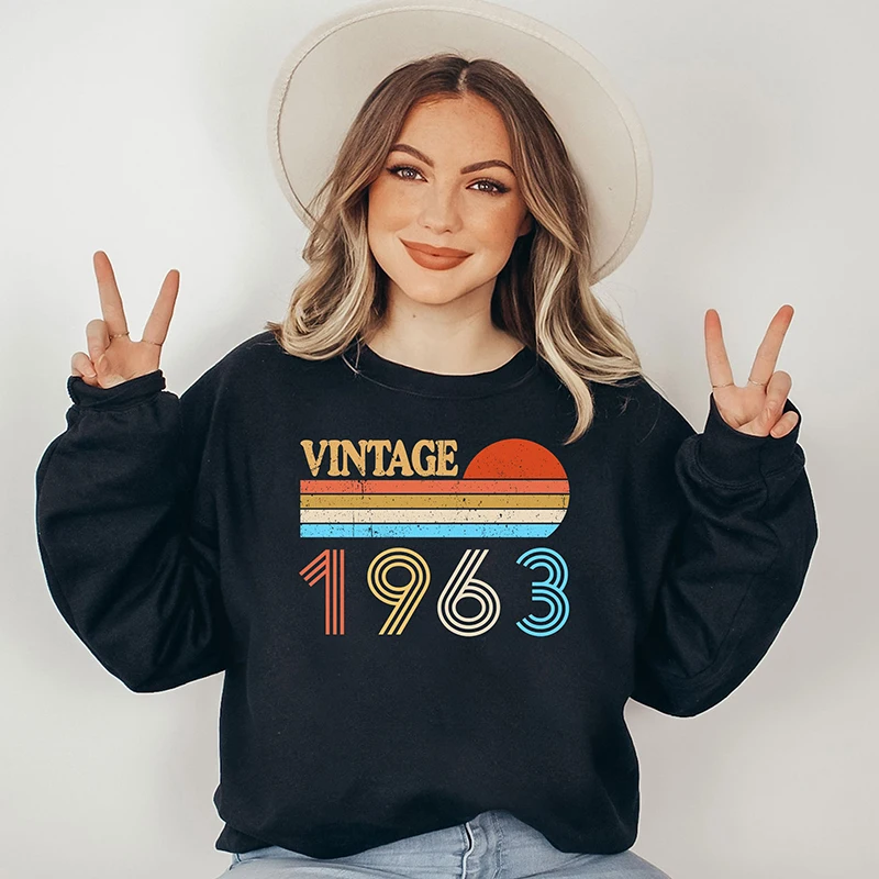 

Vintage 1963 Sunset Women Sweatshirt Cotton Harajuku 61st 61 Years Old Birthday Female Hoodies Personalized Gift Mom Clothes