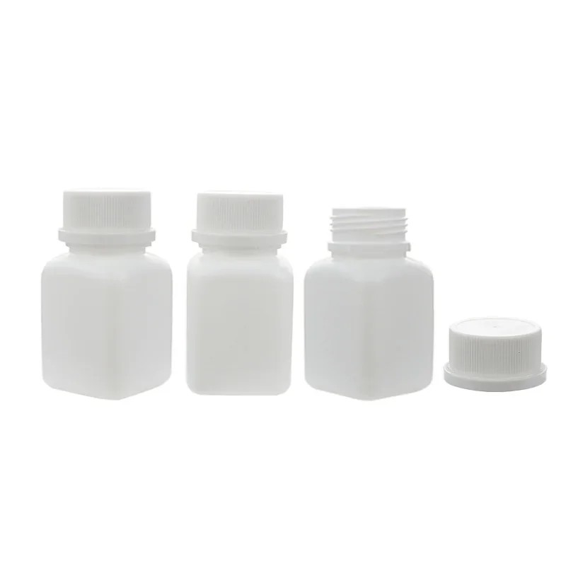 50/100pcs Empty 30cc 30ml White HDPE Square Shape Potable Plastic Vitamin Pill Bottles with Tamper Proof Caps Lids for Medicine