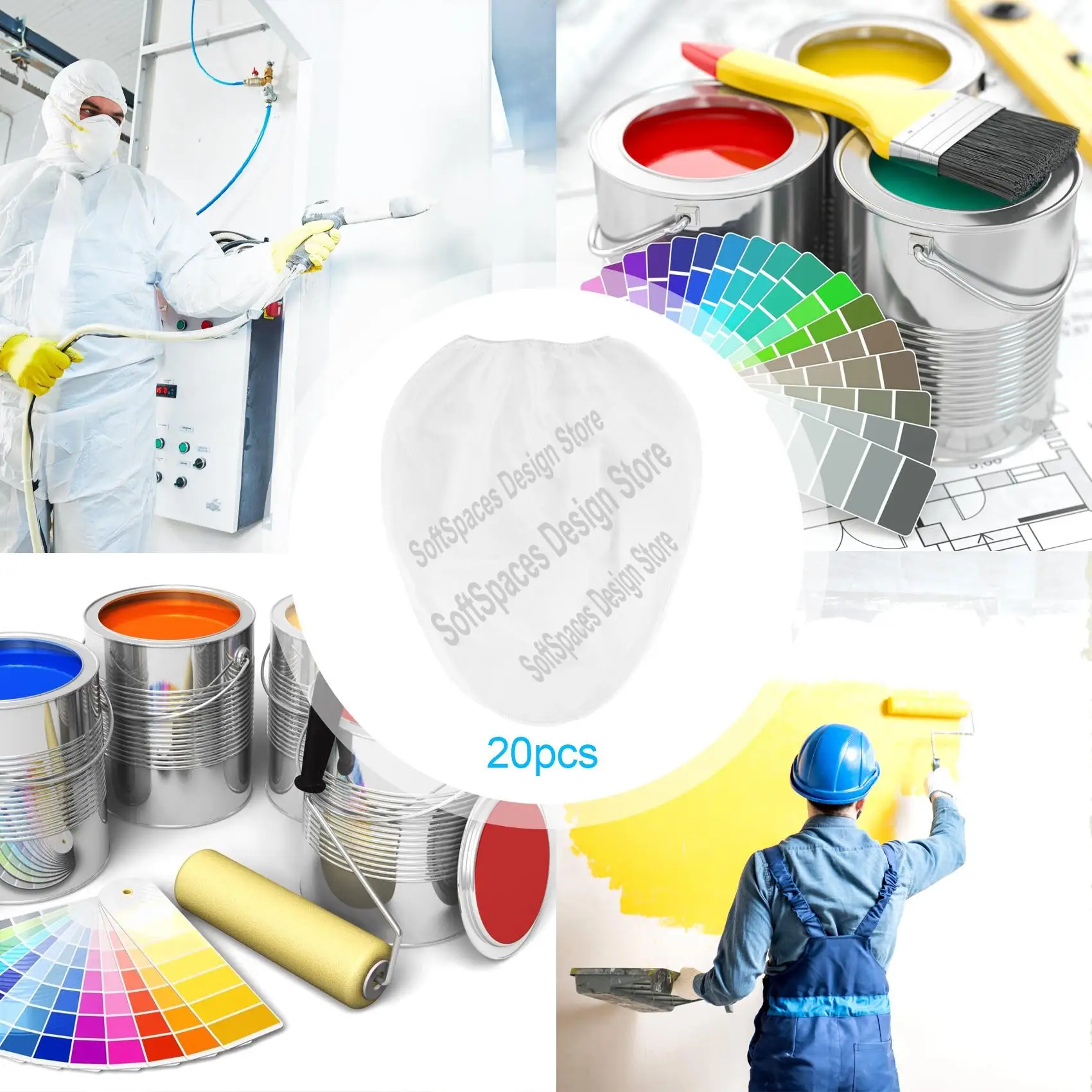 A51M-20 Pack Strainer Bag, 5 Gallon Paint Strainer With Elastic Top Opening White Fine Mesh Filters Bag For Paint Gardening