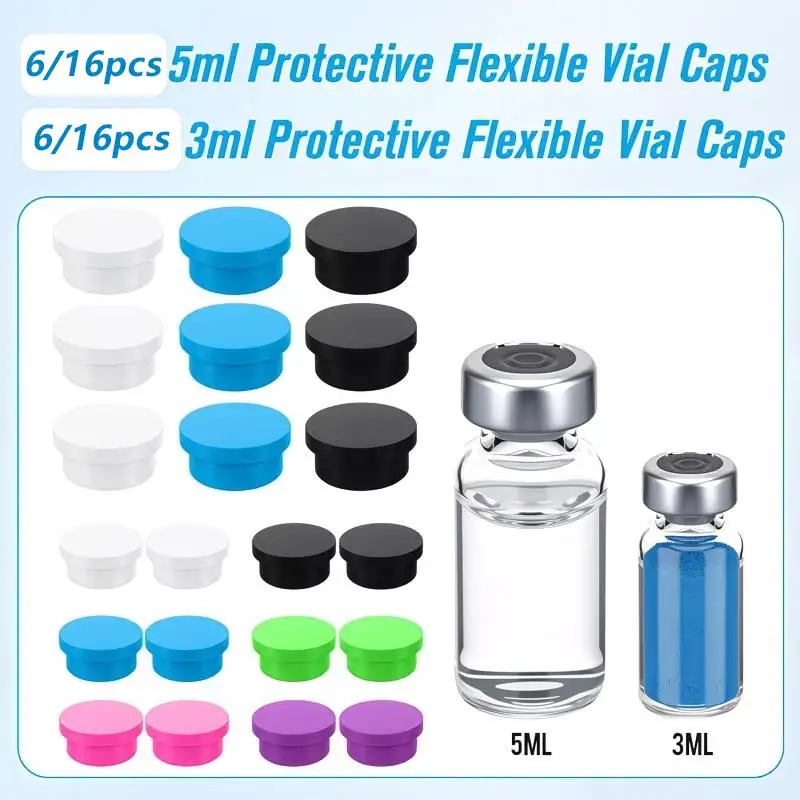 Peptide Glass Vial Silicone Protective Caps Reusable Dustproof Lids Fit 3ml 5ml Bottles 6/16pcs for Lab Sample Storage