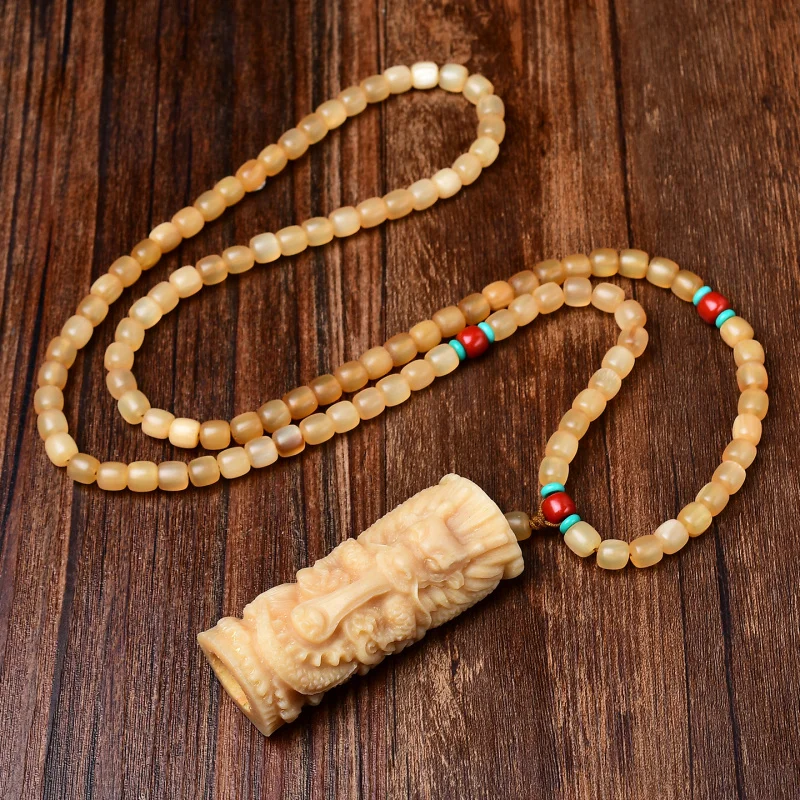 Tibetan Style Sheep Horn Hanging Ornament Pillar 108 Pendant Buddhist Beads Unisex Fashion Versatile