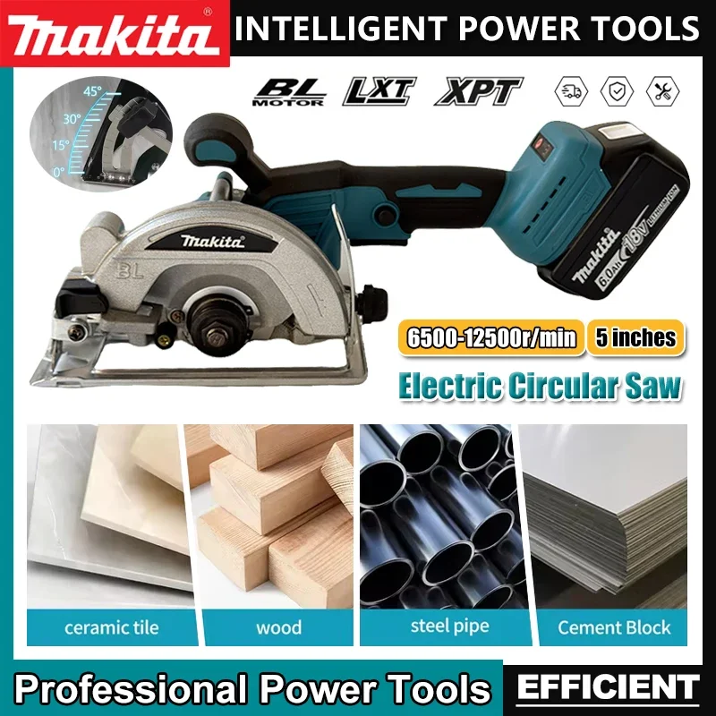 

Аккумуляторная бесщеточная циркулярная пила Makita 5 дюймов, ручная, многофункциональная, для резки дерева и металла, электроинструмент