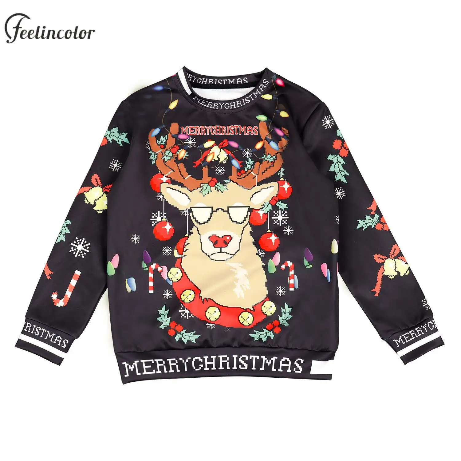Crewneck Sweatershirt for Kids Christmas Tracksuit Black Vintage Streetwear Autumn Pullover Xmas New Year Holiday Child Clothing