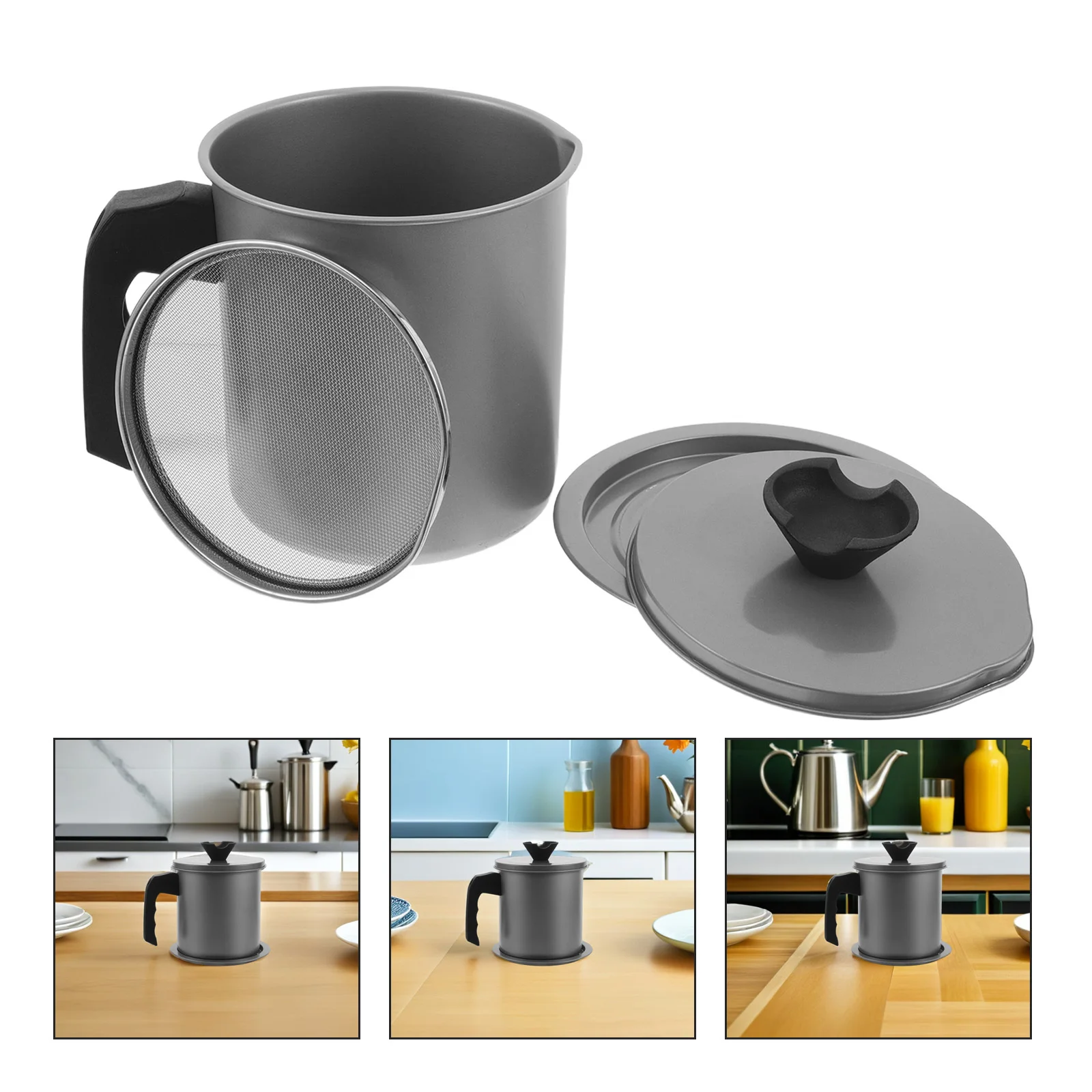 

1.4L Stainless Steel Bacon Fat Container Oil Strainer Pot Grease Separator Lid Large Capacity Kitchen Grease Storage Keeper