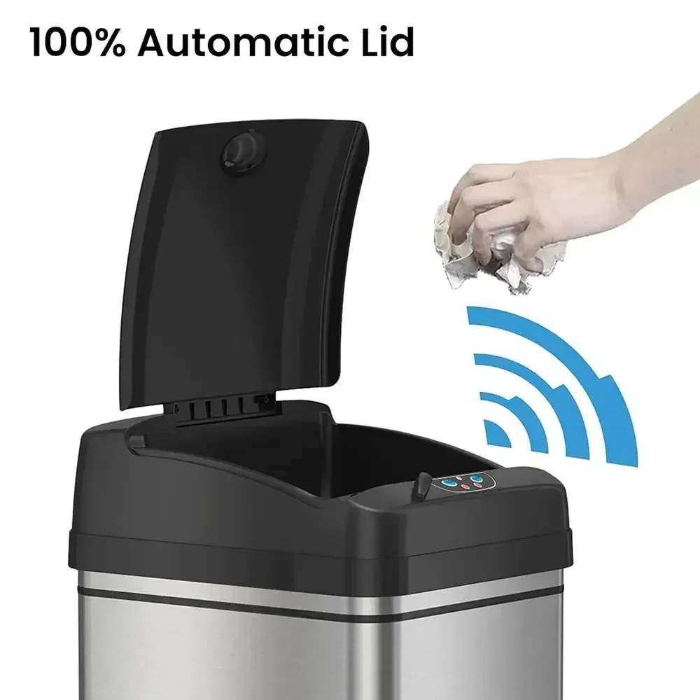 13-Gallon Stainless Steel Touch Sensor Trash Can with 10 Bags, Large Lid Opening Kitchen Bin