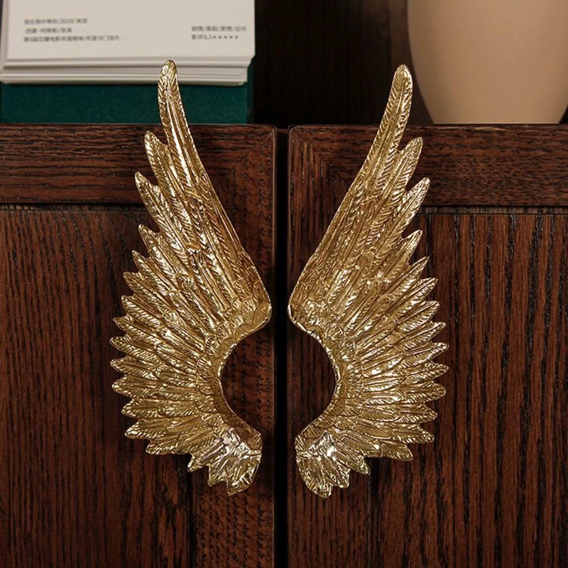 4Pairs Solid Brass French Angel Wings Furniture Pulls Handles Drawer Knobs Cupboard Wardrobe Dresser Cabinet Pulls Decorations