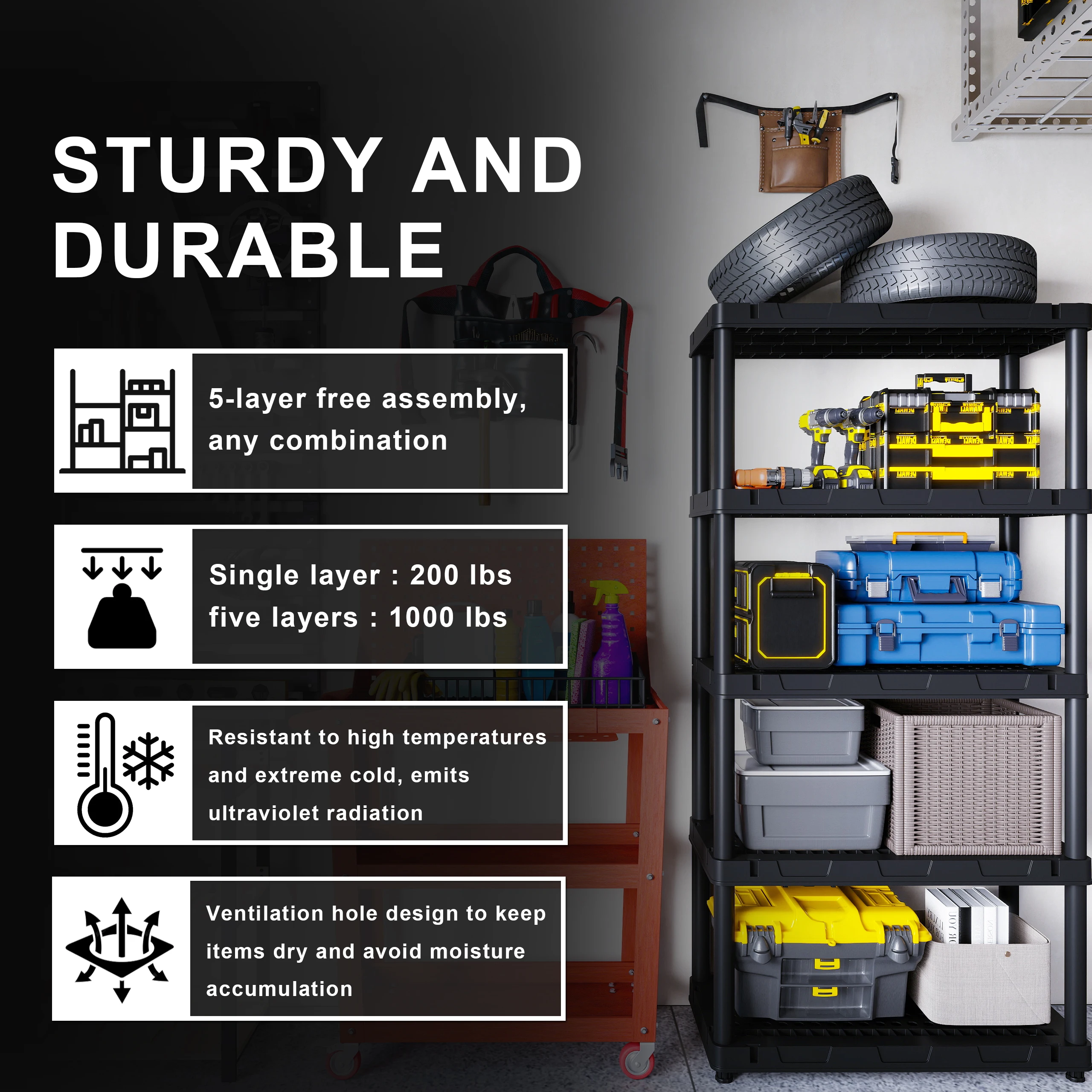 Five-Layer Plastic Shelving Un - огляд і ціна Workshop Tools Organizing