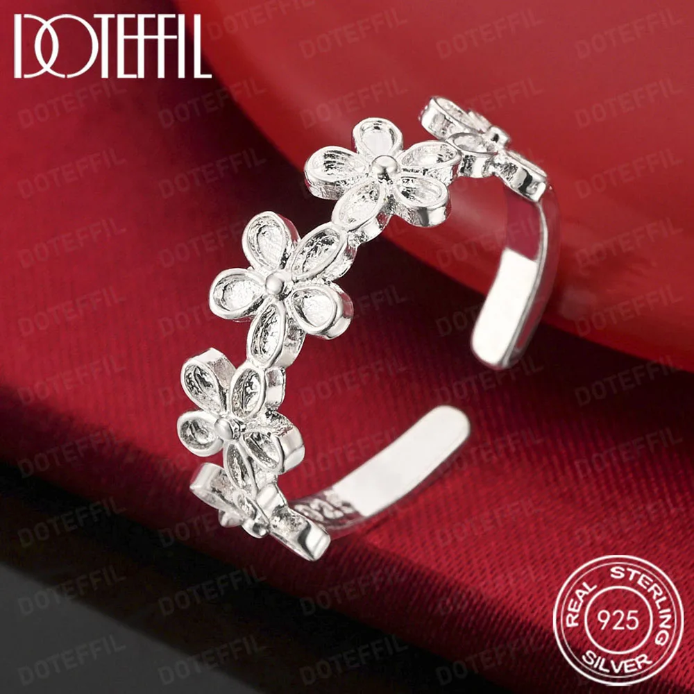 925 Sterling Silver Simple Flower Ring for Women Fashionable Attractive Accessory Jewelry