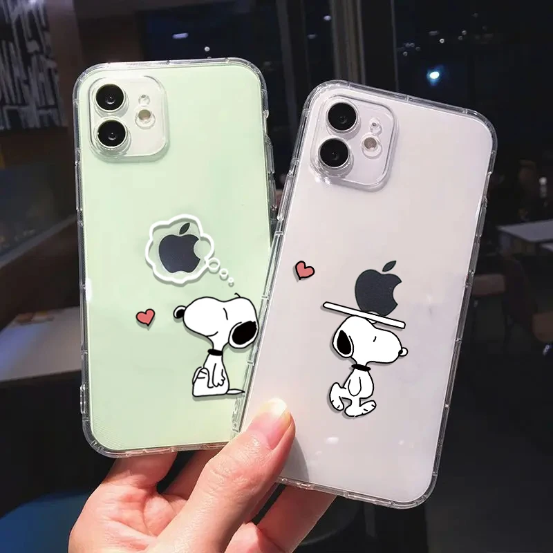 S-Snoopy Cute Cartoon Transparent Phone Case For iPhone 16 15 13 12 11 Pro Max Xr Xs Max 14 Plus 8 Plus Case Cute Soft Cover Y2k