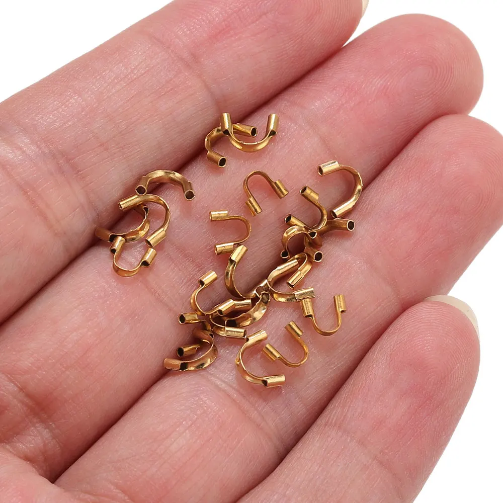 50pcs Stainless Steel Wire Guard Guardian Cord Protector Loops U Shape Clasps Connector For Jewelry Making Accessories Wholesale