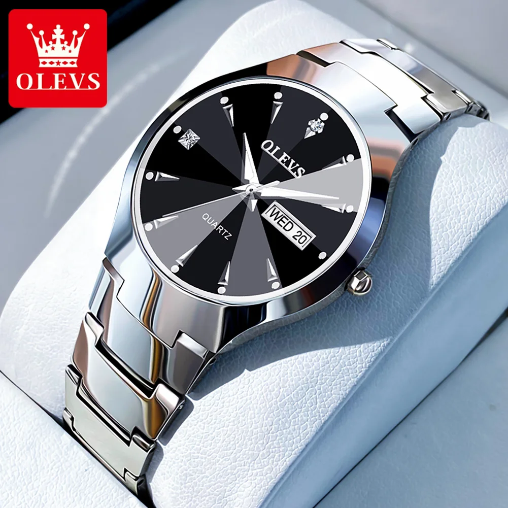 OLEVS-Montres à quartz étanches pour hommes, boîtier en acier au tungstène, bracelet Shoous, date, semaine, mince, marque supérieure, luxe, original