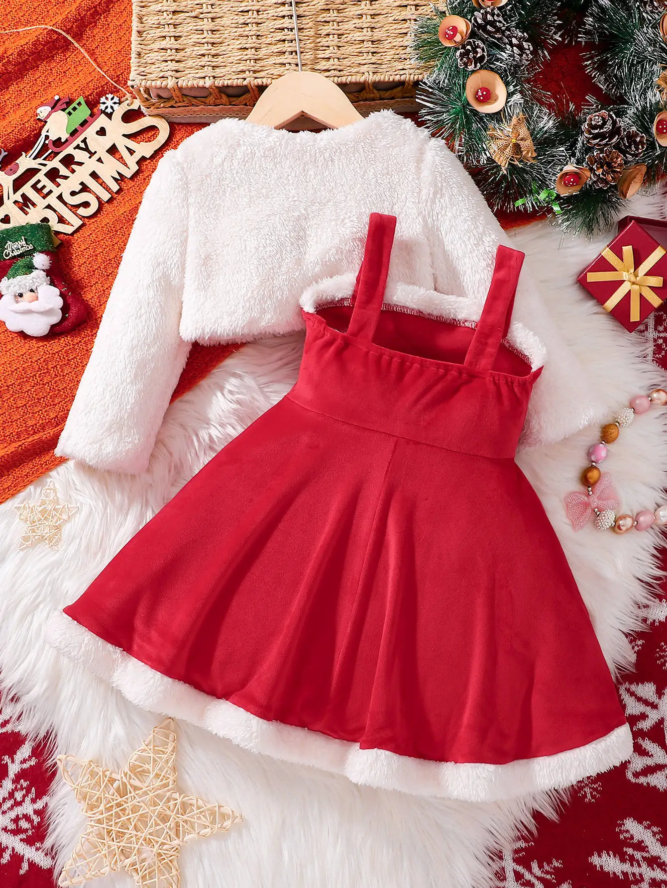 Christmas Clothes Kids Santa Claus Cosplay Costume Girls Long Sleeve Clothes Toddler Girls Dress Cute Infant Winter Outwear view 3