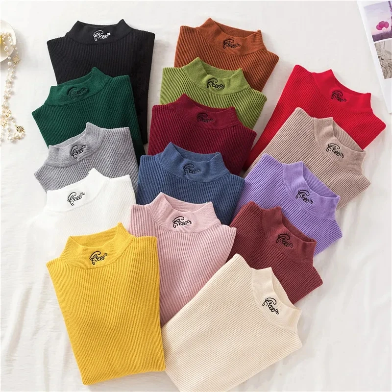 

2022 New Autumn Women's Sweater Turtleneck Pullover Long Sleeves Casual Knitted Sweaters Female Bottoming sweater Solid Jumper