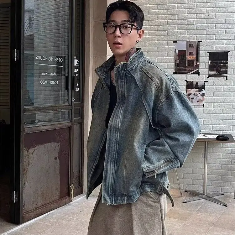 

New autumn and winter wash gradient deconstructed denim jacket for men high-end old retro heavy loose jacket for men