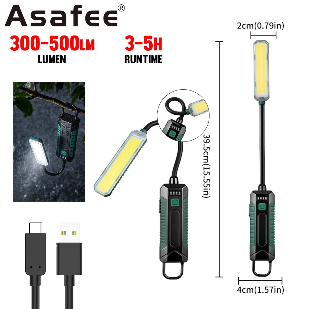 

Многофункциональный гибкий рабочий фонарь COB 300-500 лм с магнитным креплением, Type-C, перезаряжаемый, 2000 мАч, 5 режимов, для авторемонта