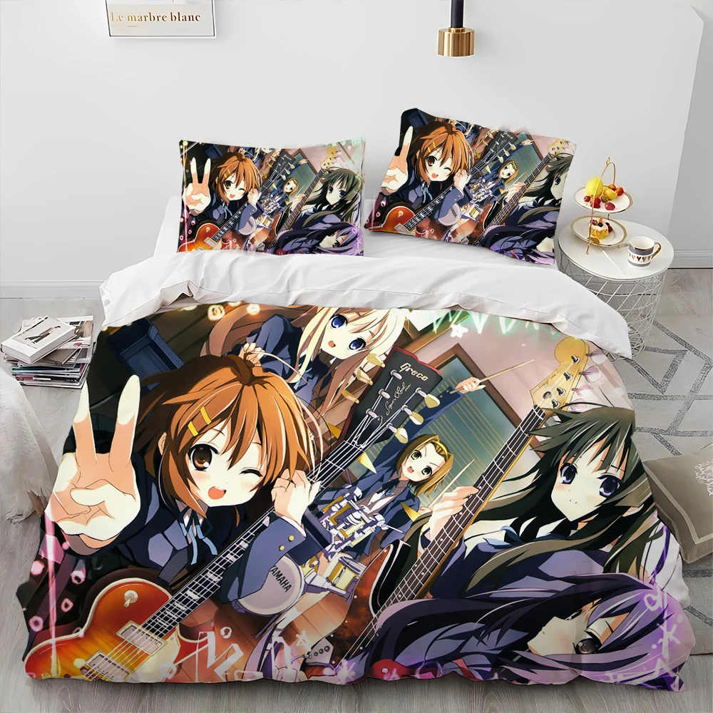 

K-ON Cartoon Cute Lolita Kawaii Girls Comforter Bedding Set,Duvet Cover Bed Set Quilt Cover Pillowcase,Queen Size Home Textiles