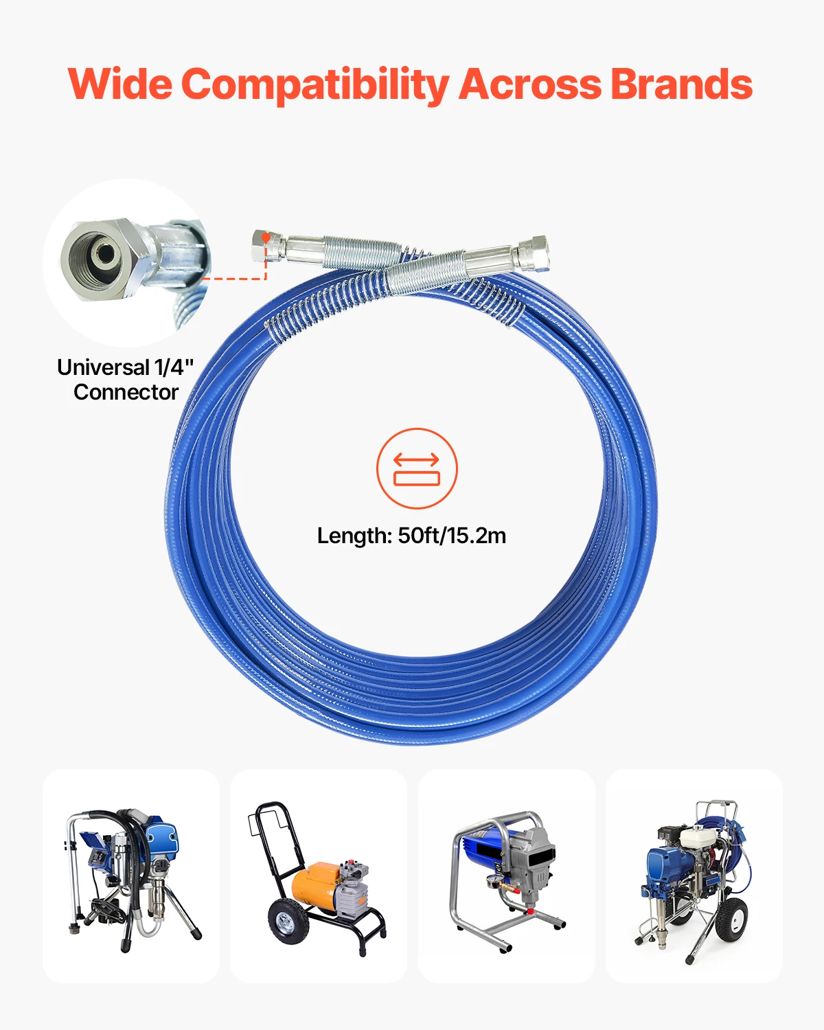 SucceBuy 50ft دهان مضغوط خرطوم البخاخ العالمي دهان مضغوط خرطوم رذاذ 4350 رطل لكل بوصة مربعة ارتفاع ضغط مرنة خرطوم رش بدون هواء