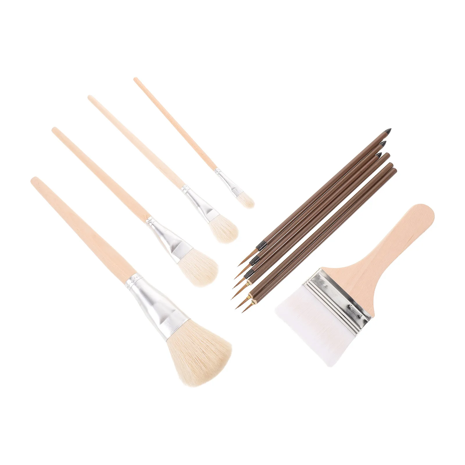 1Set Wooden Paint Brushes Wool Pottery Glaze Brush Set Soft Bristle Oil Watercolor Ceramic Painting Supplies Art Brush Set