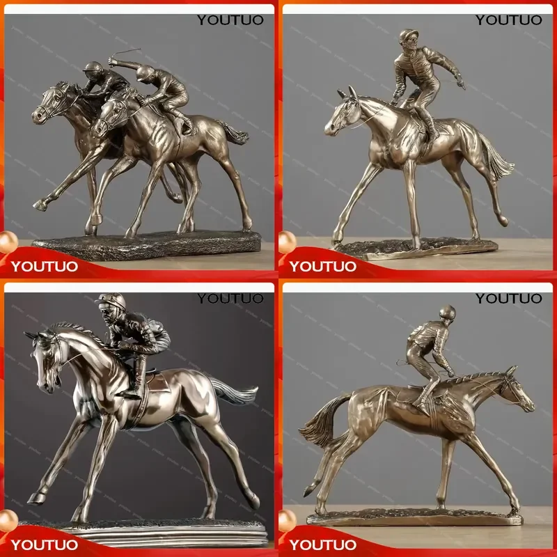 Metal Horse Sculpture Equestrian Athlete Figurine Simulation Animal Craft Ornament Home Decor Racing Horse Statue Decoration