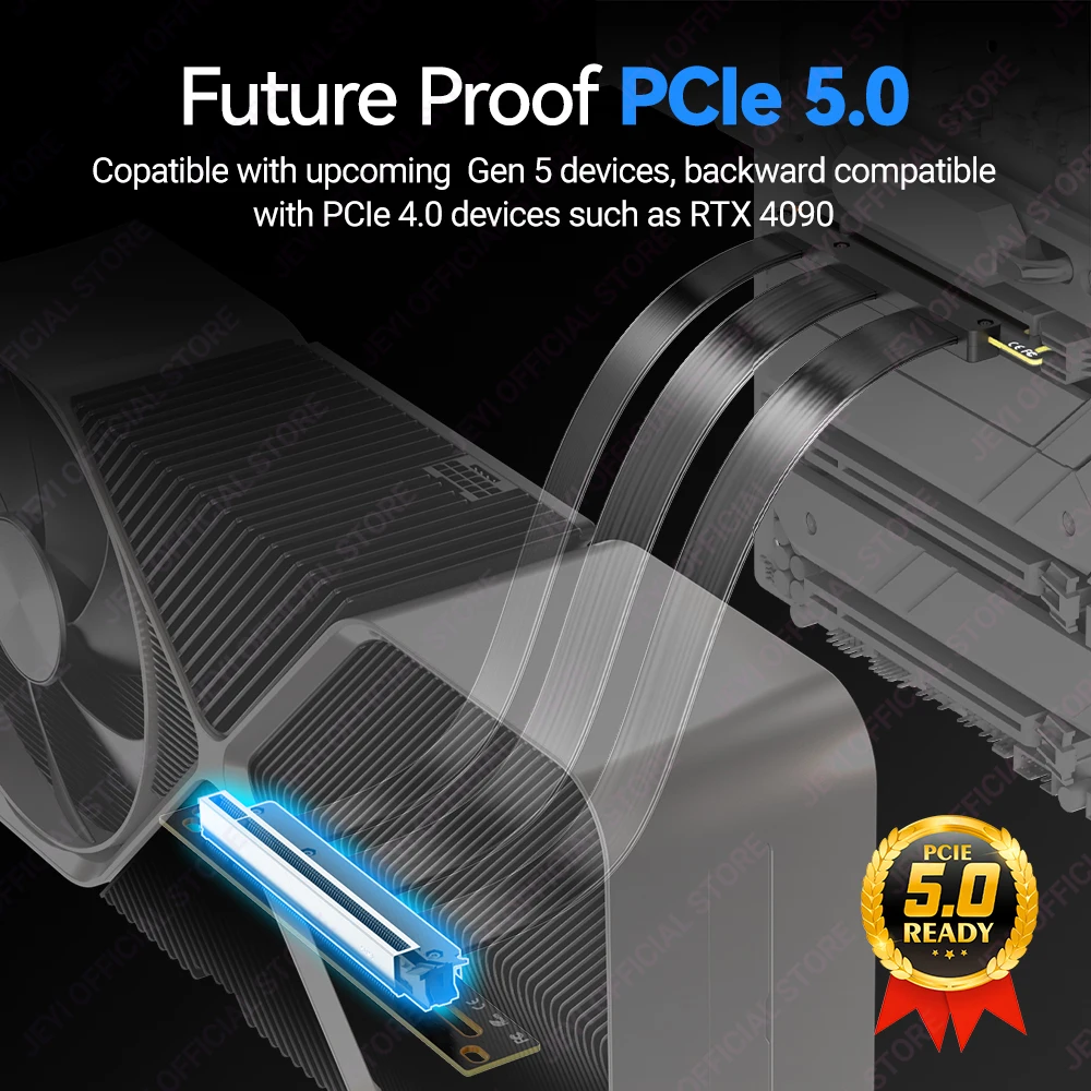 JEYI PCIe 5.0 Cable elevador, cable de extensión de tarjeta gráfica de 64 GB/s compatible con RTX5090, RTX4090, RX8900, RX7900, WRX80/WRX90E