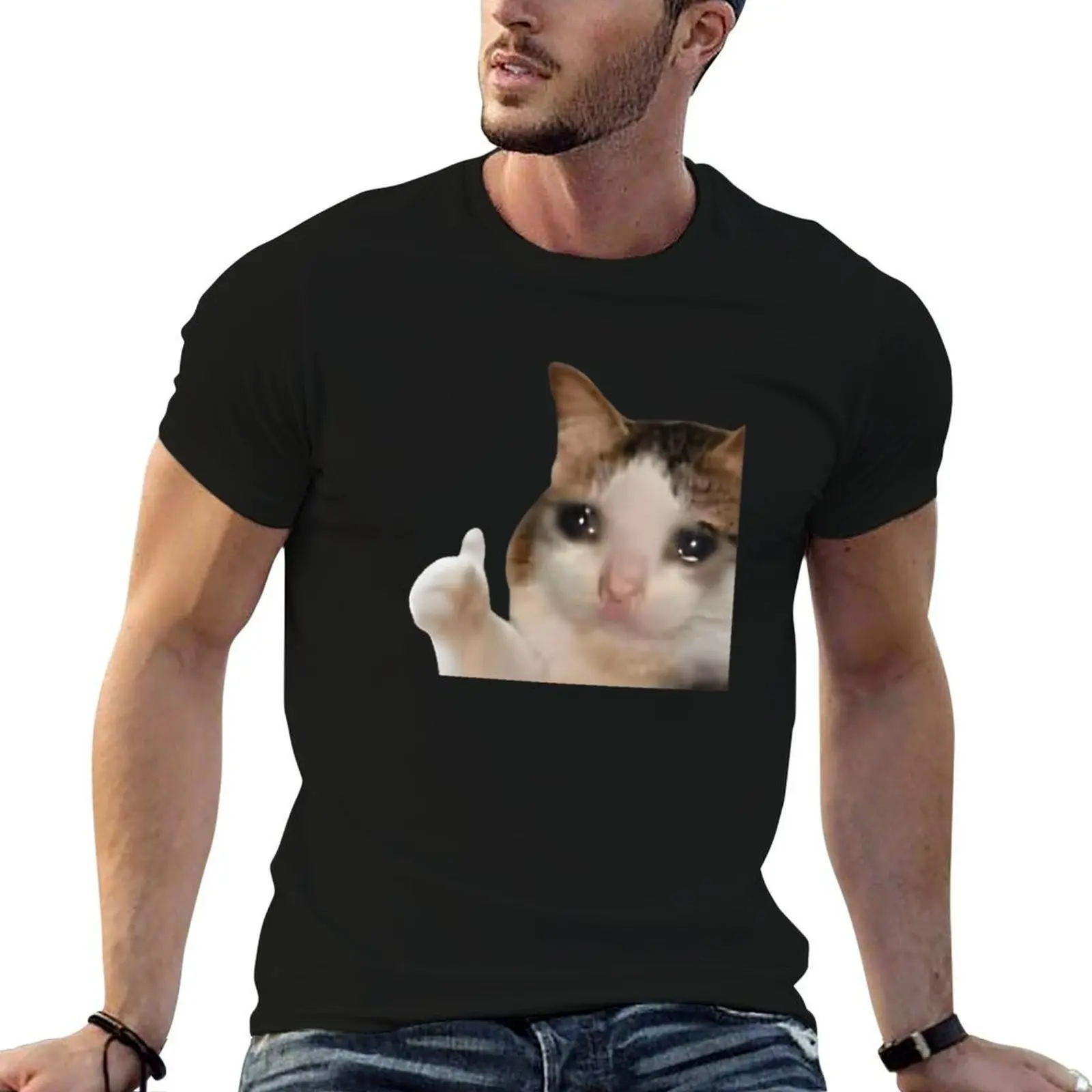 

Thumbs Up Crying Cat Meme T-Shirt t shirts with prints man t shirt designer T-Shirt