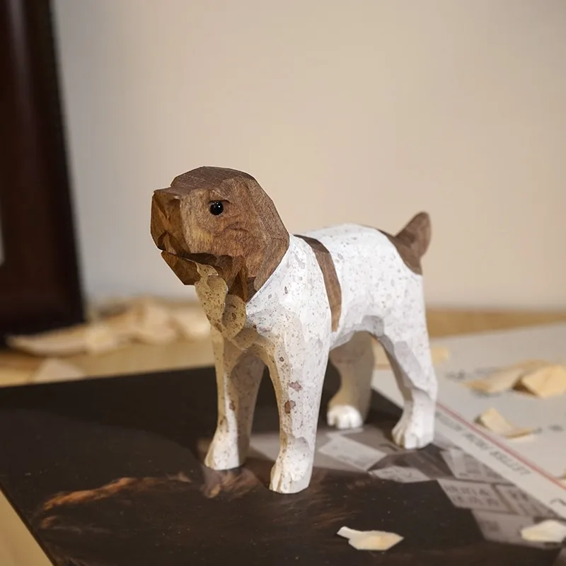 Escultura de madera hecha a mano de Beagle Hound, figura Adorable de cachorro, decoración de escritorio para estudiantes, el mejor regalo, adorno de paisaje de Patio DIY, 1 ud.