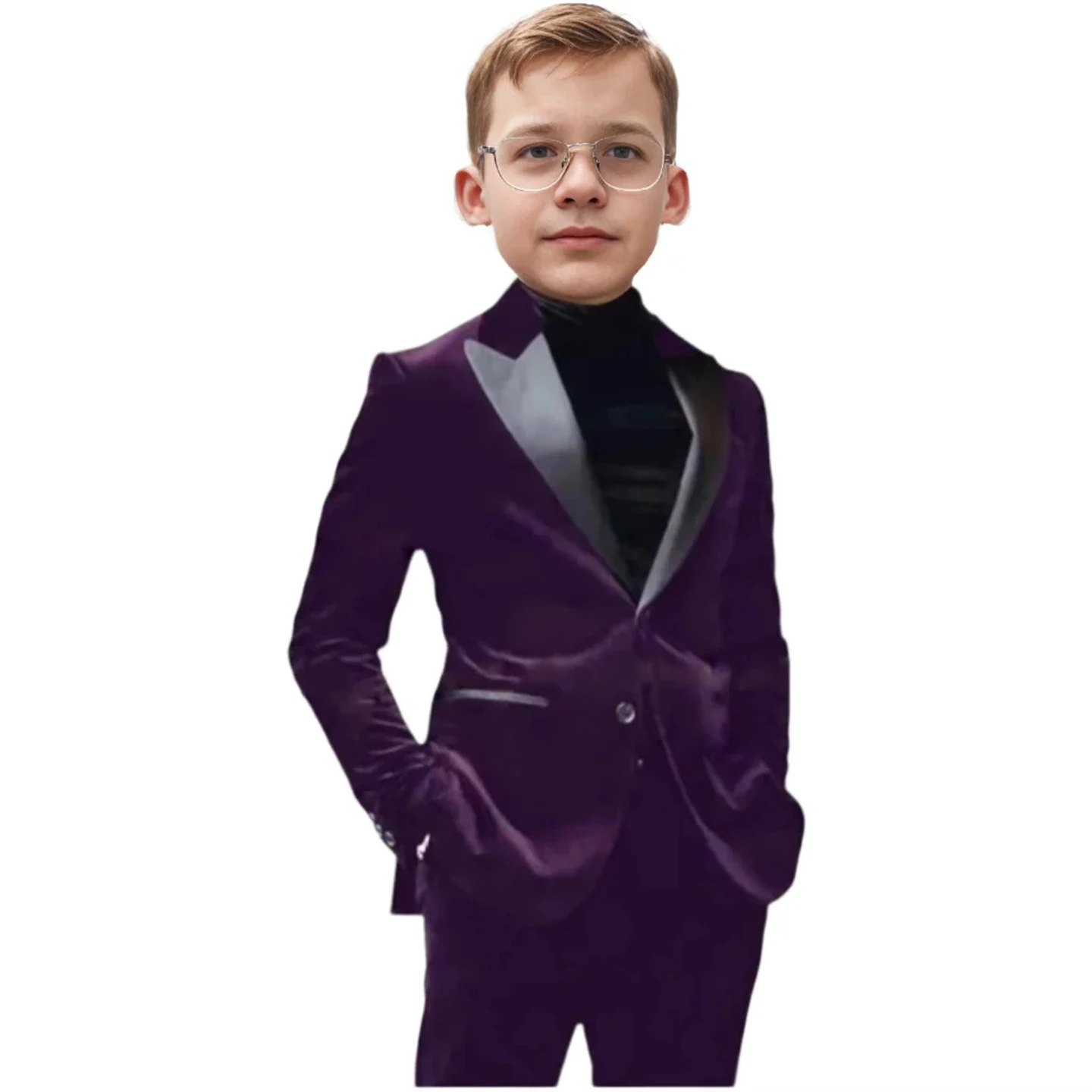 

Boys' Dark Purple Velvet Suit Set Long-Sleeved Formal and Trendy Suit Set Birthday Party and Wedding Suit Set for Dinner