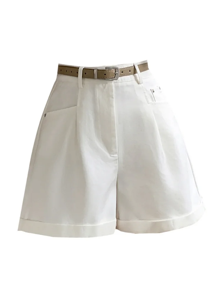 Smthma calções casuais para mulheres verão 2025 lavagem de água workwear shorts soltos a linha magro perna larga shorts com cinto