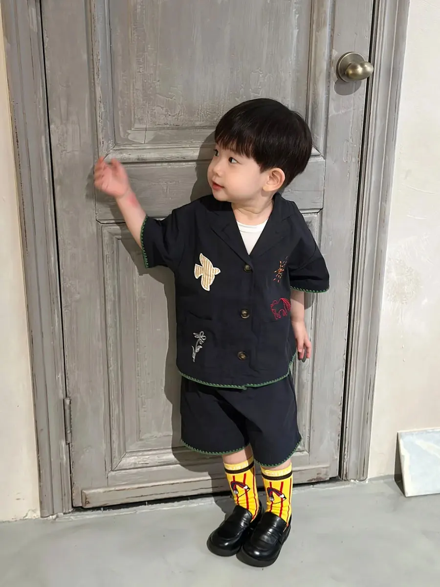 boys-summer-outfit-thin-short-sleeve-shirt-for-girls-fashionable-street-style-children's-clothing-set-breathable-casual-wear