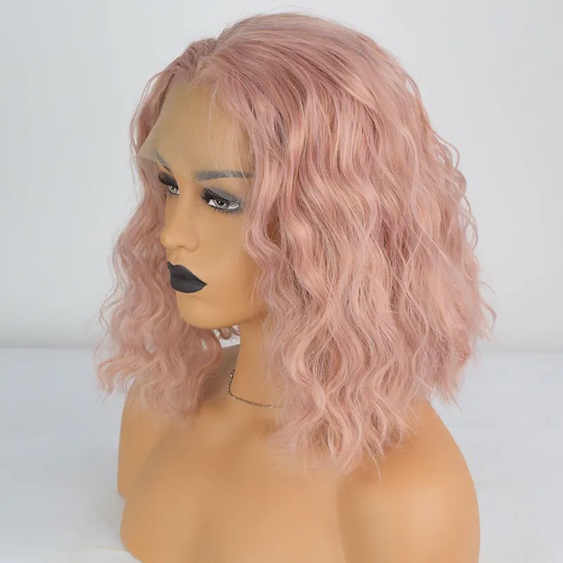 Pink Short Bouncy Curly Wig Synthetic 13X4 Lace Front Wigs High Quality Heat Resistant Fiber Hair Middle Part For Women Cosplay