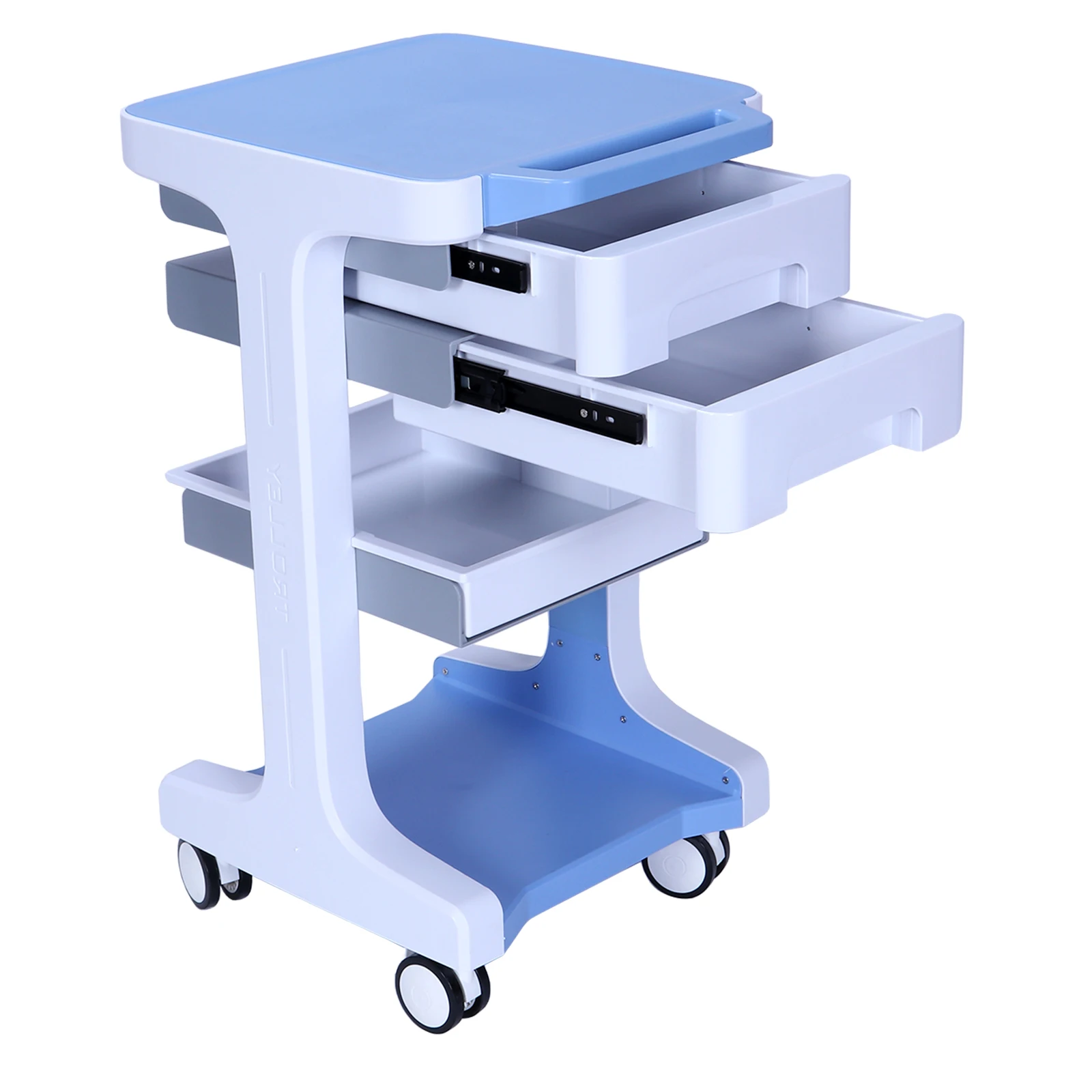 

Трехуровневая профессиональная тележка для инструментов с 2 ящиками, максимальная нагрузка 110 фунтов (около 50 кг) для больниц, клиник, салонов красоты, СПА, офисов