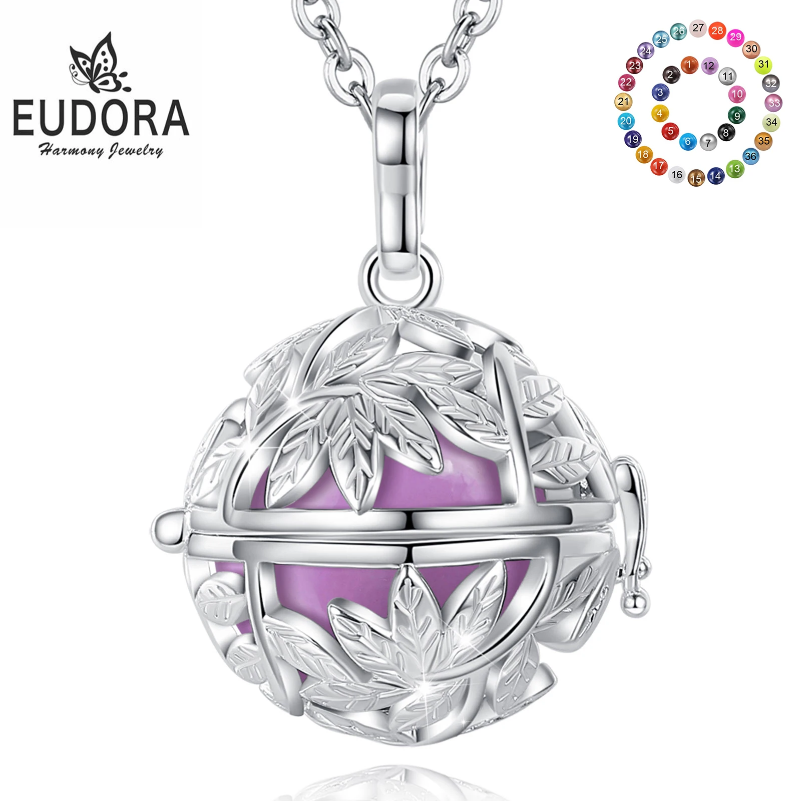 Eudora 18mm Harmony Ball Chime Bell Pendant Tree of Life Leaf Cage Pregnancy Bola Angel Caller Necklace for Baby Women Gift