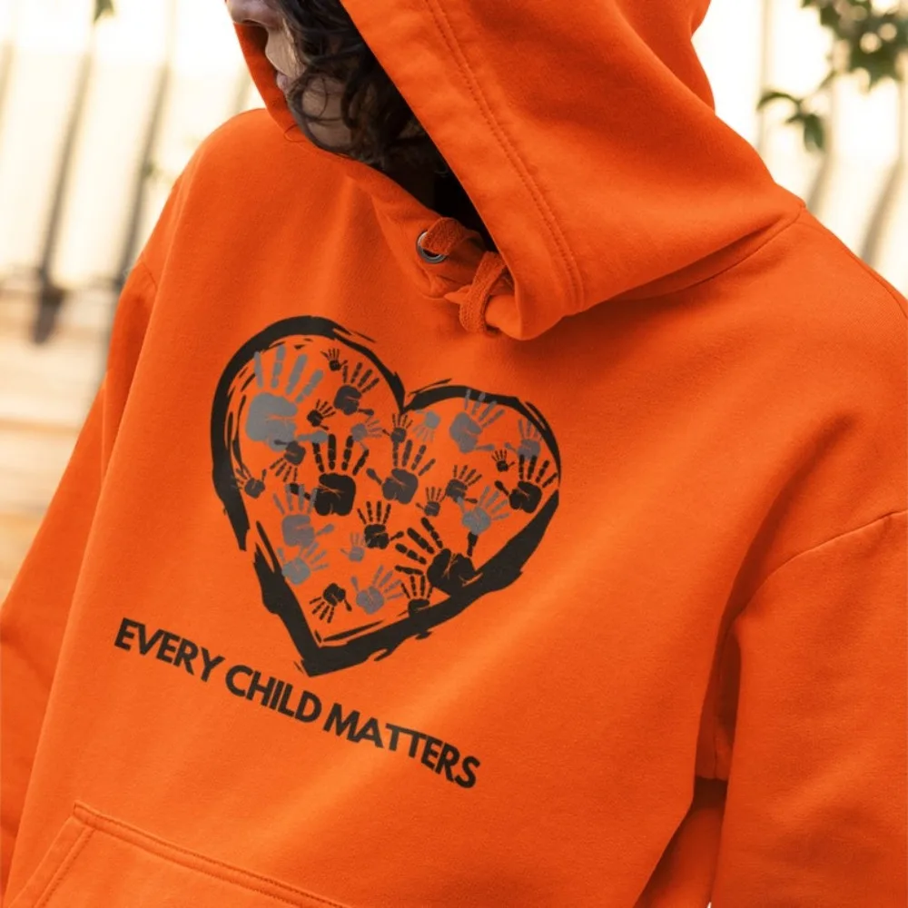 

Every Child Matters Adult Hoodie Orange Day Clothing September 30th Unisex Streetwear Heart Shape Formed By Handprints Apparel