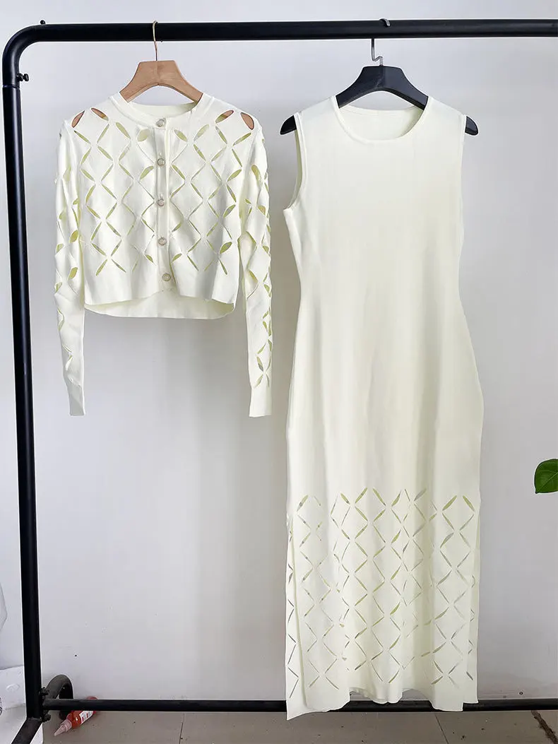 

Весенне-летний новый женский круглый белый открытый кардиган для похудения Svel Dr, однотонный комплект из двух предметов, моющийся