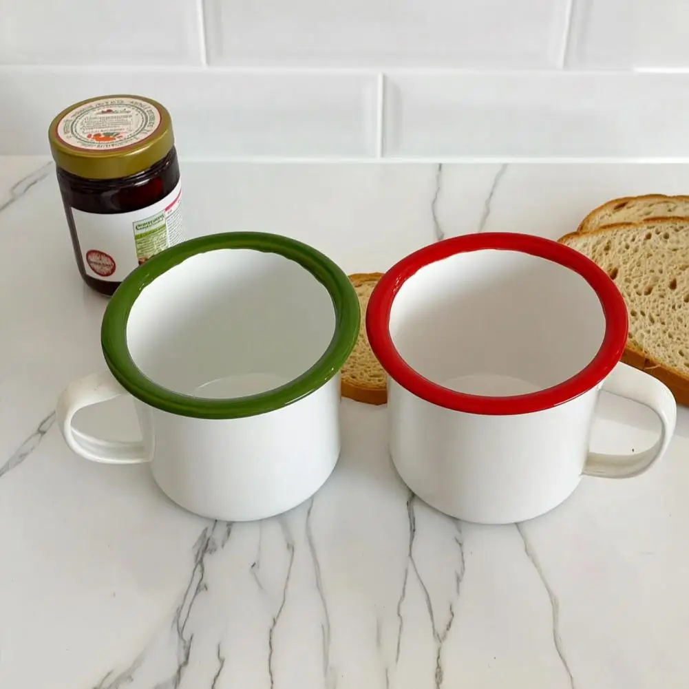 Heat Resistant Mug for Hot Drinks Enamel Coffee Mug with Multi-color Contrasting Rim 360ml Capacity Drinking Cup for Camping