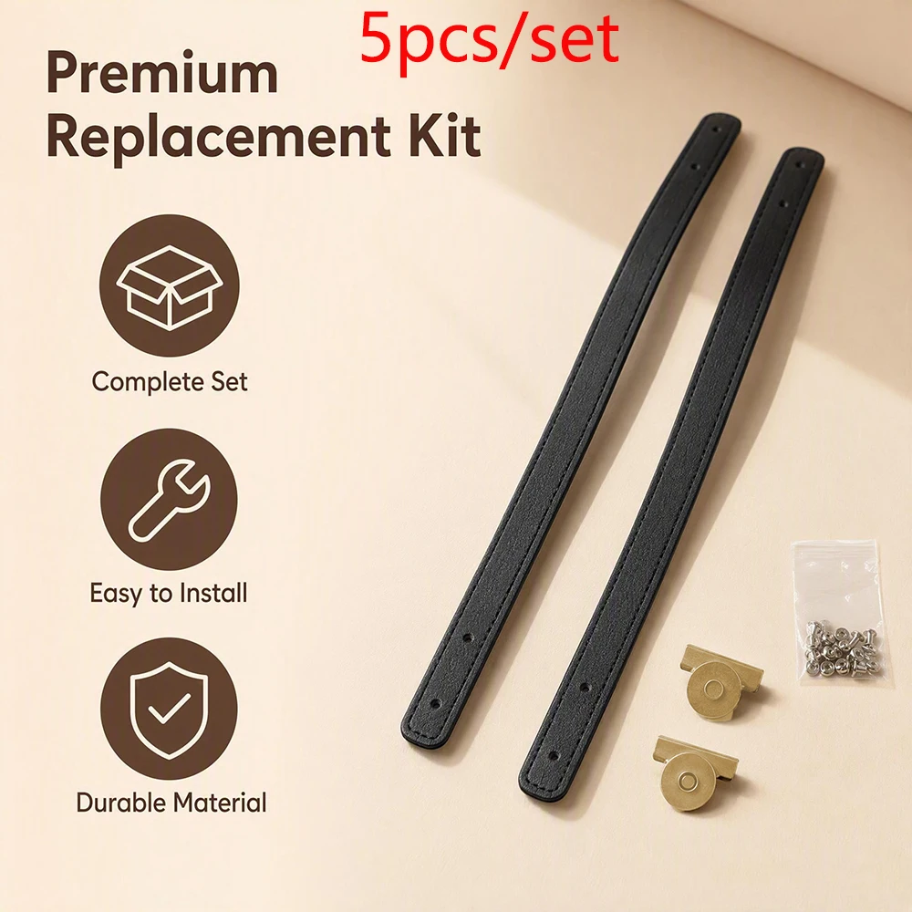 5Pcs/Set 45cm Pu Leather Bag Handle Accessories Set, Double Handle Straps with Fixing Nails, Easy to Replace and Install, Suitable for Various Bag Types