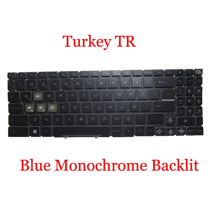 

Laptop Blue Backlit Keyboard For MSI NSK-FG0HBN 0T 9Z.NK1BN.H0T S1N-3ETR283-D10 S1N3ETR283D10 Turkey TR Black No Frame New