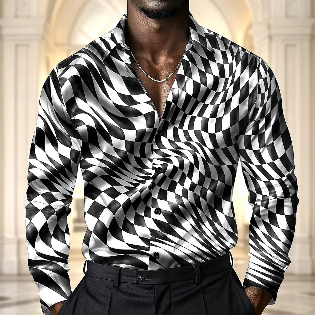 

Men's Geometric Optical Illusion Grid Plaid Shirt Long Sleeve Fashion Casual Daily Wear Turndown 3D Print Button Up Shirts