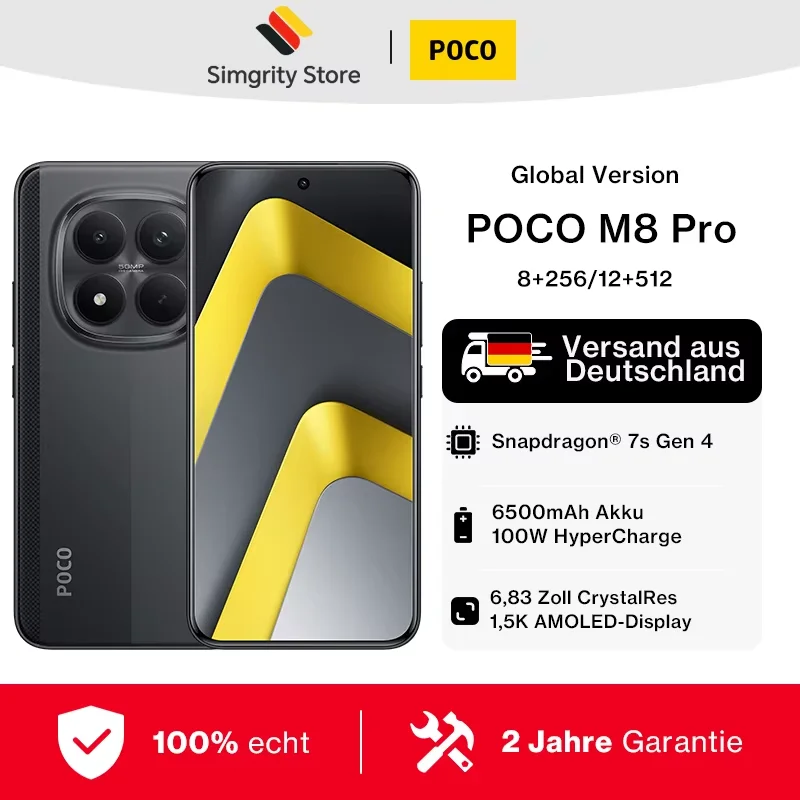 Premi�re mondiale : Smartphone POCO M8 Pro 5G, version globale, Snapdragon 7s Gen 4, �cran 6,83 pouces 1,5K 120 Hz, batterie 6500 mAh, 100 W, NFC