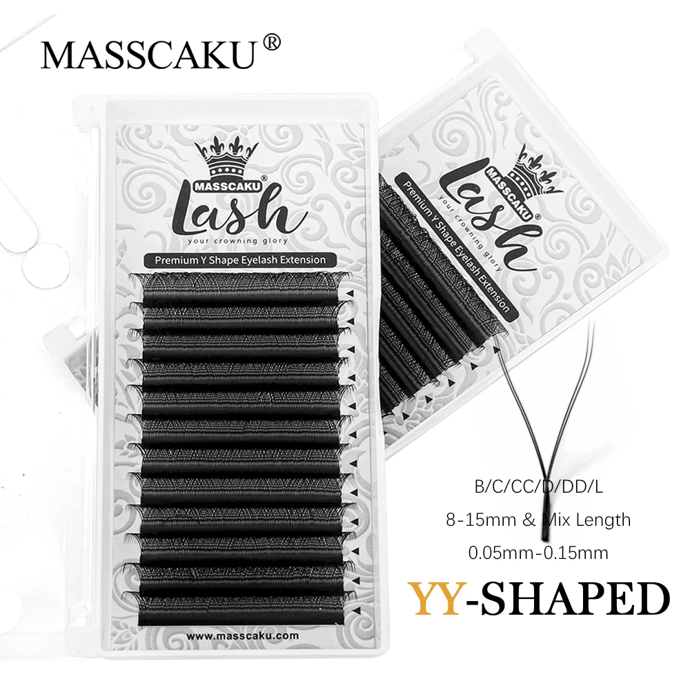 

MASSCAKU YY Shaped Eyelash Extensions Two Split Tips Volume Fan Lash High Quality Natural Lightweight Profession Lashes Cilios