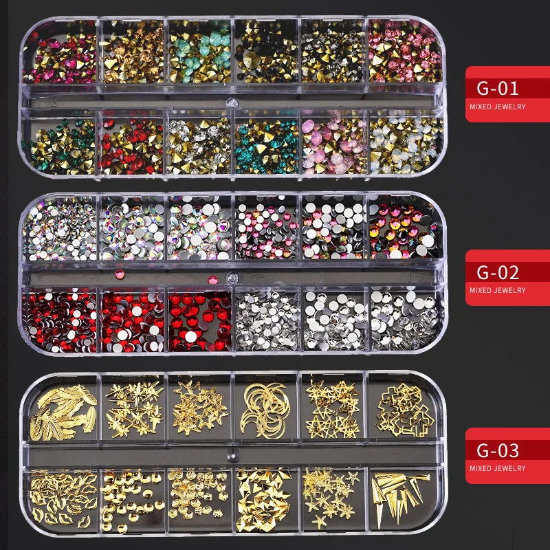 Novo prego estrela lua jóias conjunto completo de rebite irregular liga diamante ilusão pérola glitter acessórios do prego artesanal diy