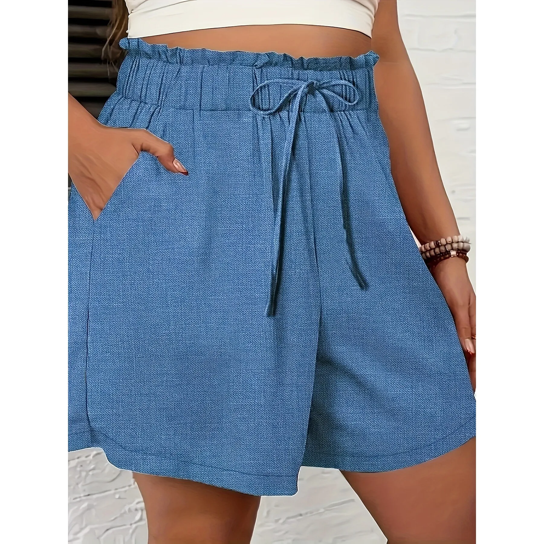 

High Waist Tie Shorts Women's Casual Harajuku Style Neutral Gender Spring Fashion High Waist Drawstring Design Short Pants
