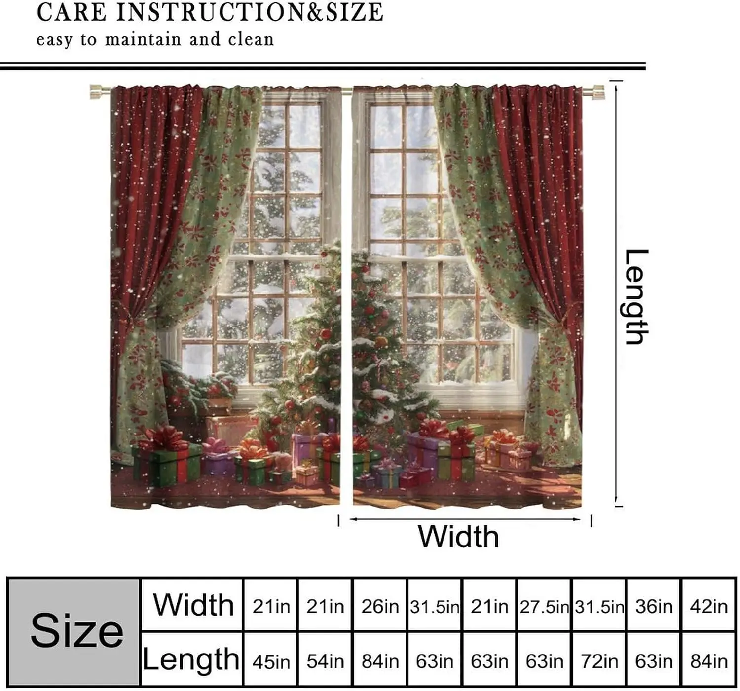 Merry Christmas Tree Snowflake Snow Scene Rod Pocket Curtains 2 Panel Drapes Suitable for Living Room Bedroom Decor
