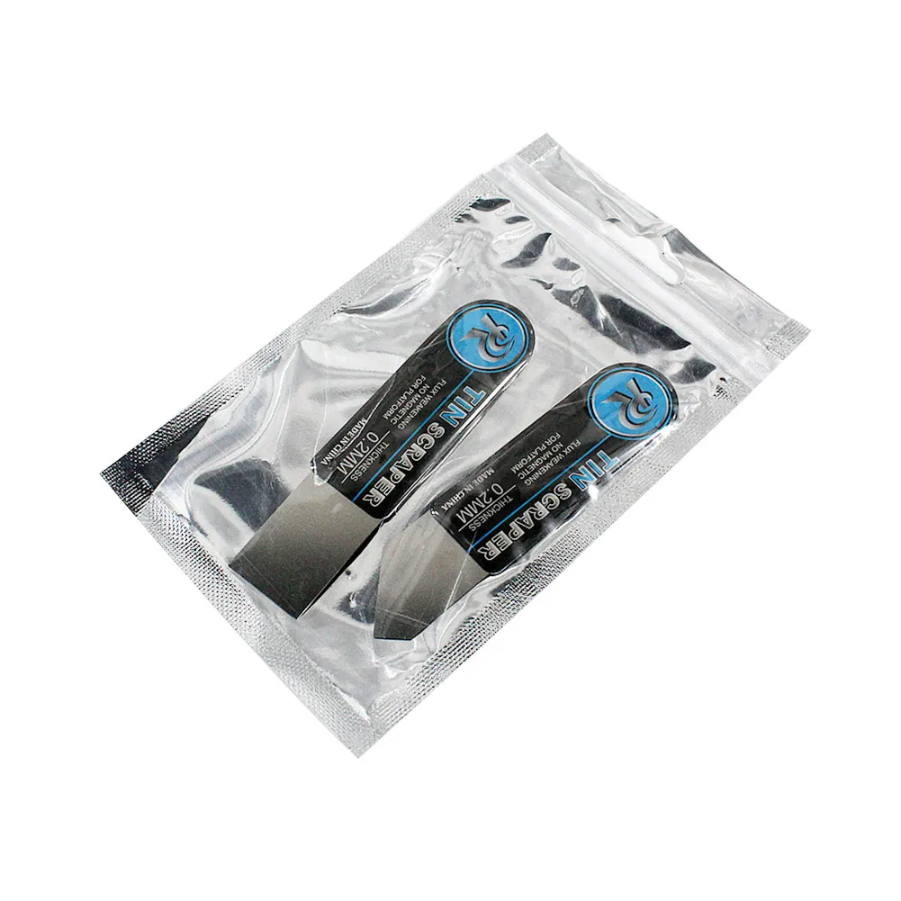Raspador de estaño de pasta de soldadura de 2 piezas, Spudger plano de acero inoxidable delgado de 0,2mm para reparación de placa base de teléfono móvil BGA