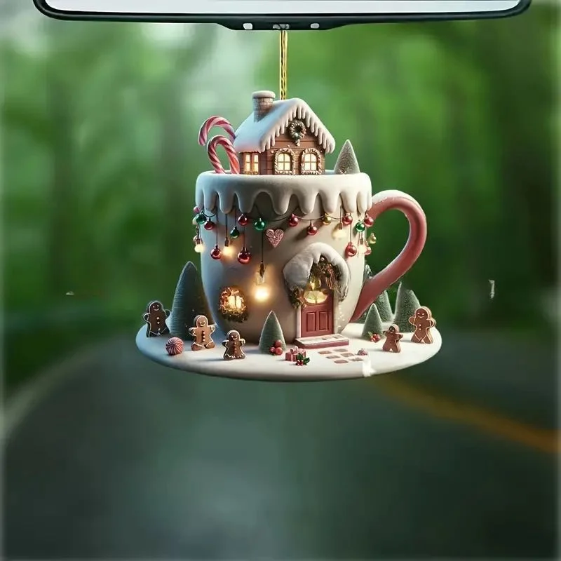 2D فنجان القهوة حلية مجموعة شجرة الحجم قلادة الديكور 8 سنتيمتر شجرة الحلي للهدايا 2026 ربيع السنة الجديدة لوازم الحفلات الحدث