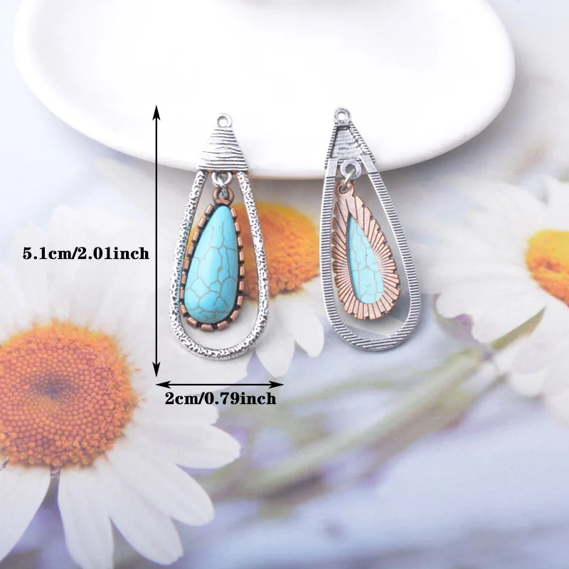 10 Stück Böhmischer Stil Antik Silberfarbene Emaille Acryl Lange Anhänger Metall-Blumen-Ohrringe Anhänger Zubehör DIY Damenschmuck – Detail 4