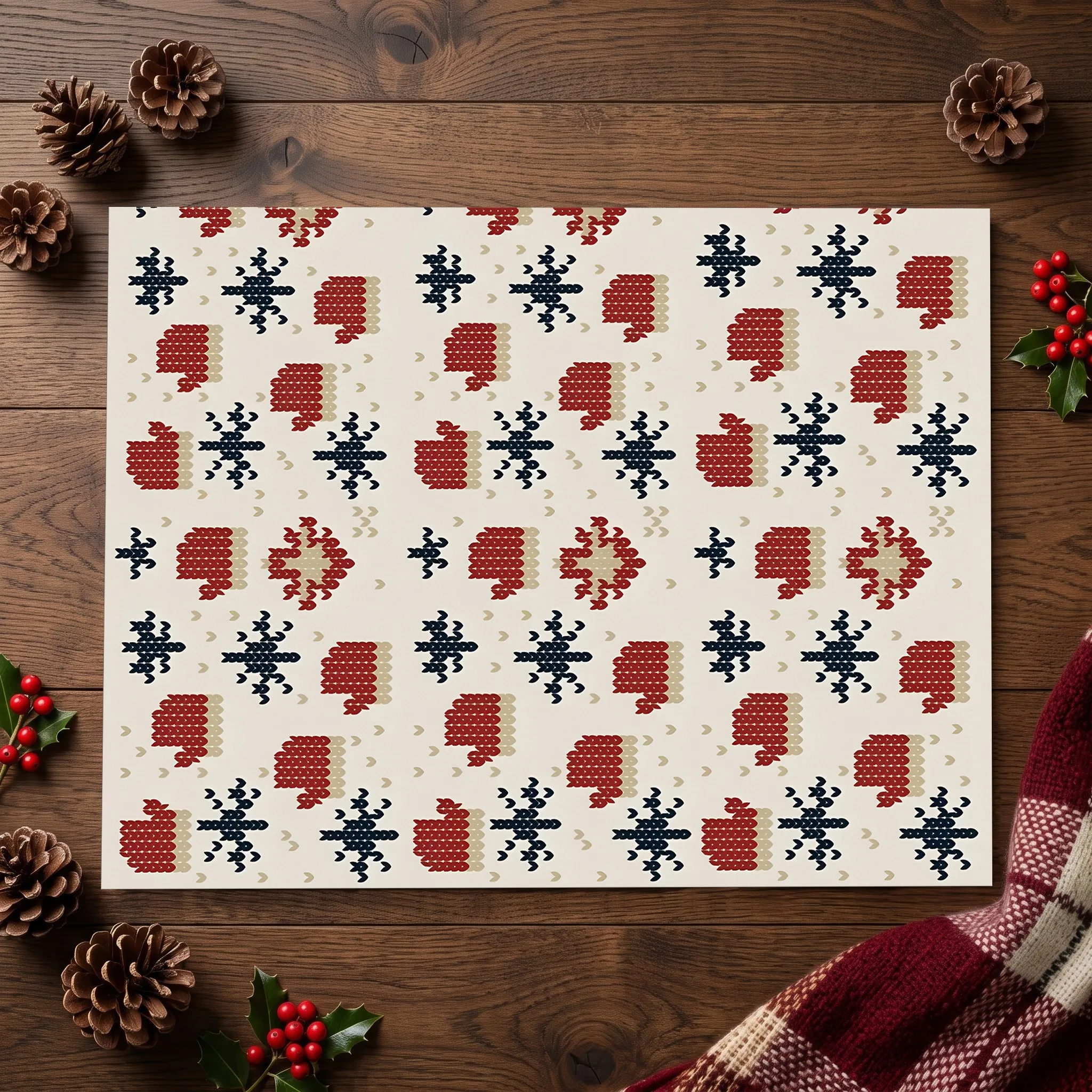 2D Pixelated Snowflake Red Glove Pattern Rug Winter Retro Style Living Room Bedroom Carpet