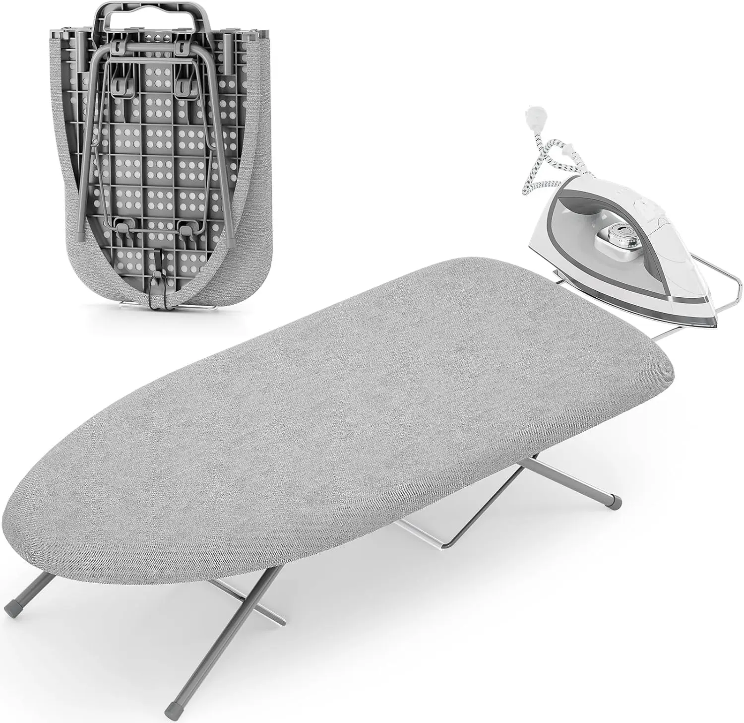 

Компактная складная гладильная доска с термостойким чехлом, нескользящими ножками и подставкой для утюга - 30x12, серая